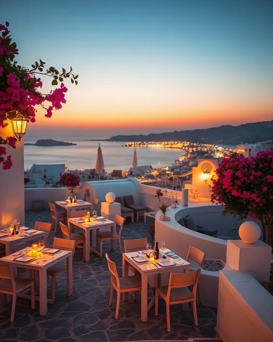 Evening dining setting in Mykonos