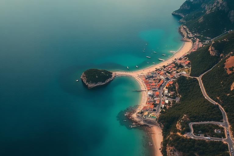 Coastal bay with turquoise water seen from above