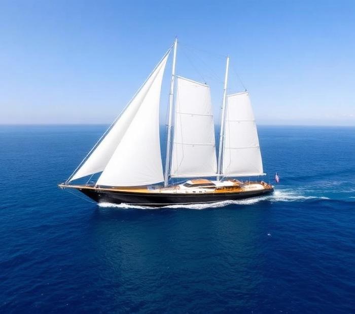 Sailing yacht under full white sails